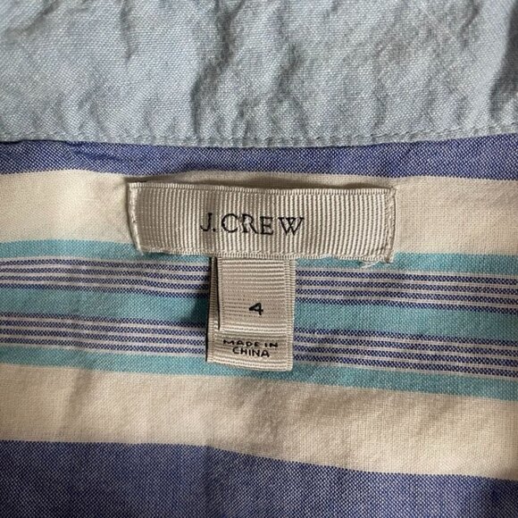 J. CREW Popover Top Womens 4 White Blue Stripe 100% Cotton Collared 1/4 Button - Picture 5 of 7